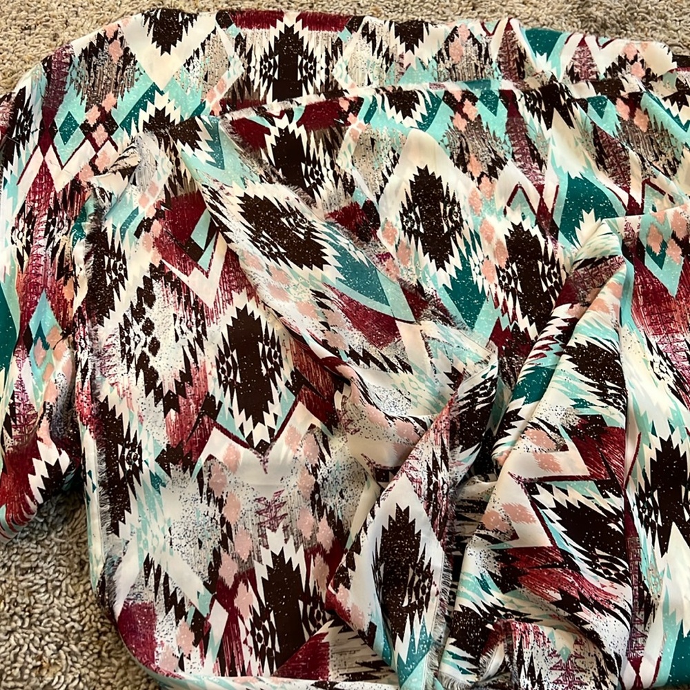 Georgette Pink/Brown/Teal Tribal Fabric